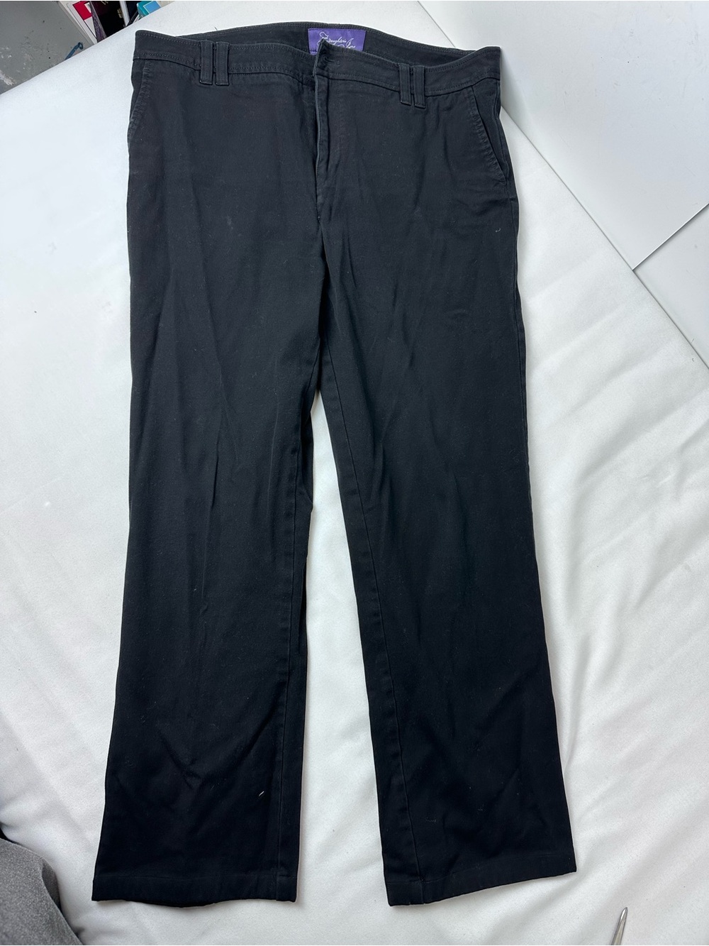 NYDJ Jeans Women's 12 Black Stra Leg Dark Wash Flap Pockets High Waist Stretch